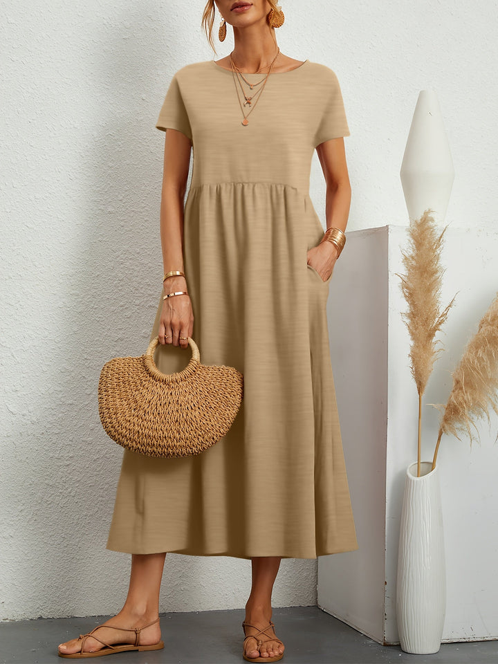Charlotte – Robe longue fluide avec taille plissée et poches
