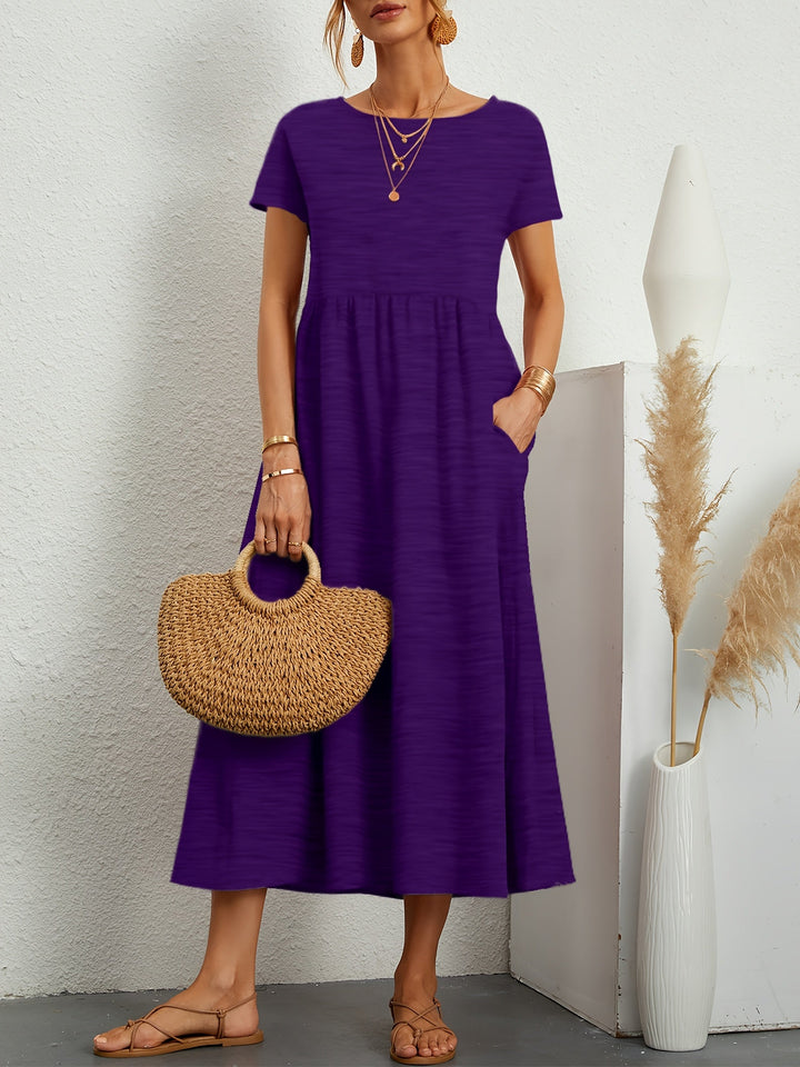 Charlotte – Robe longue fluide avec taille plissée et poches