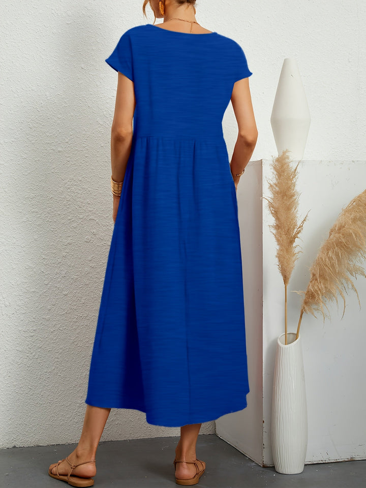 Charlotte – Robe longue fluide avec taille plissée et poches