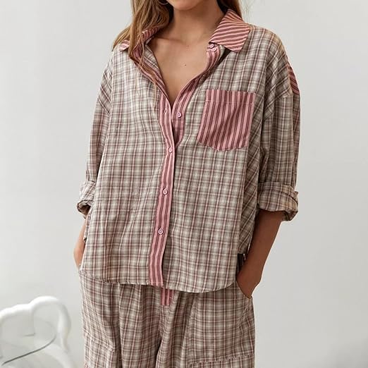 Ava Ensemble Loungewear 2 Pièces Femme – Pyjama à Carreaux