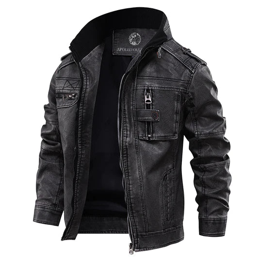 Allan - Veste en cuir noire classique pour homme