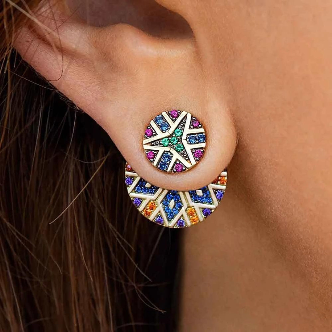 Boucles d'oreilles en or mandala multicolores