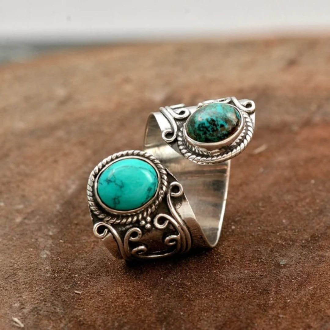 Bague spirale en argent turquoise vintage