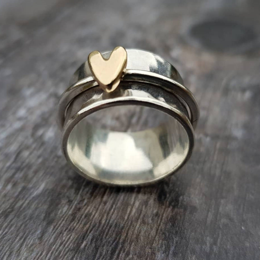 Bague cœur en argent vintage doré