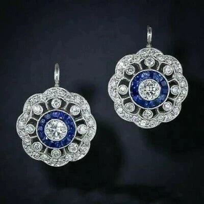 Boucles d'oreilles Mandala en zirconium bleu vintage