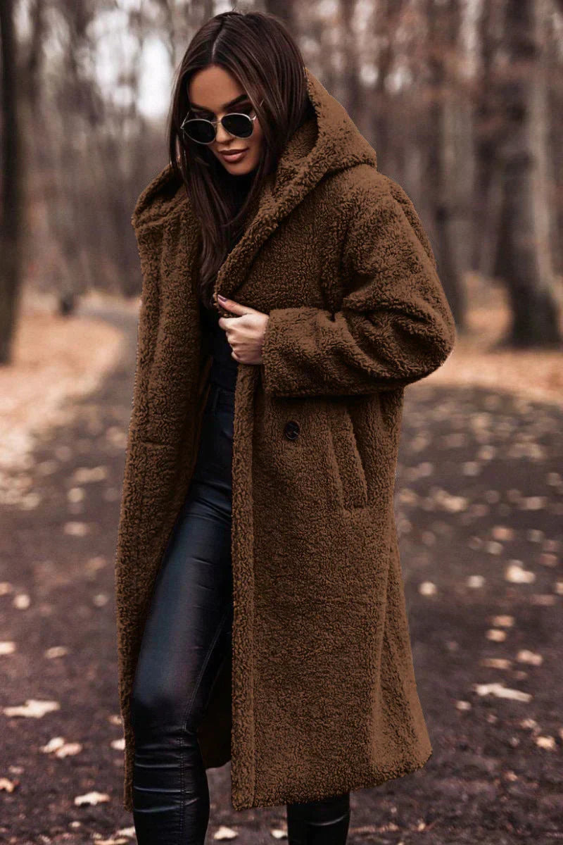 Nina Manteau Teddy Long - Confort d'hiver tendance & mélange de laine de luxe