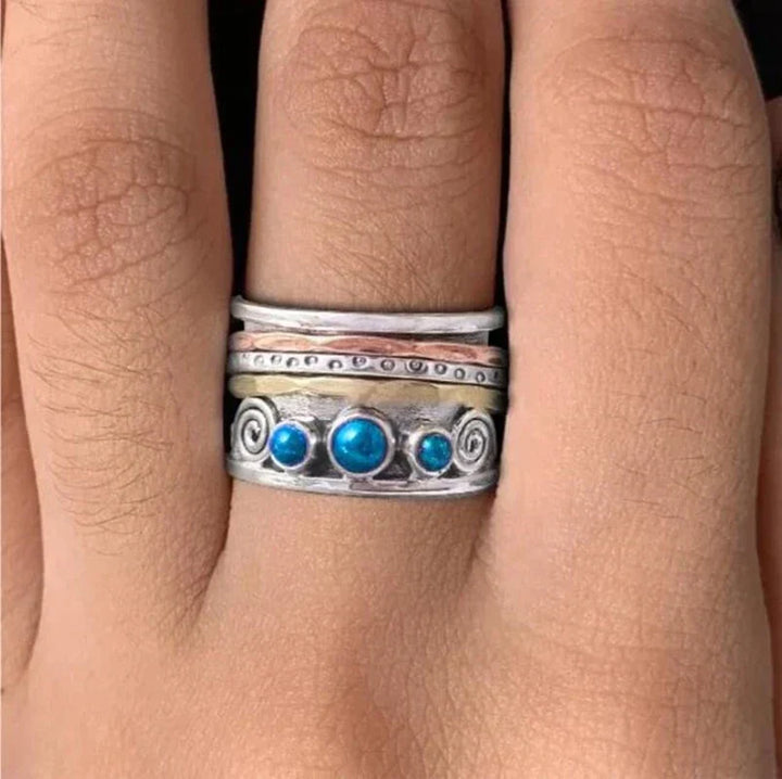 Bague boho en opale océanique en argent