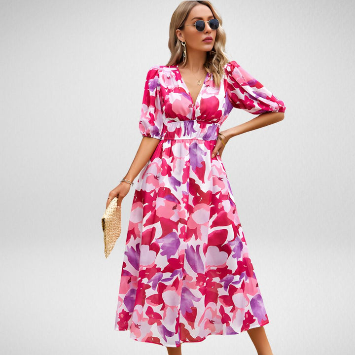 Elara™ Robe à V imprimée