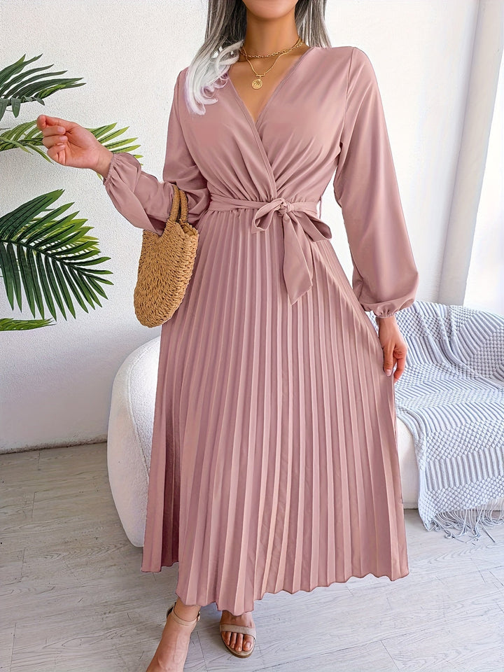 Camille - Robe élégante à manches longues et décolleté croisé