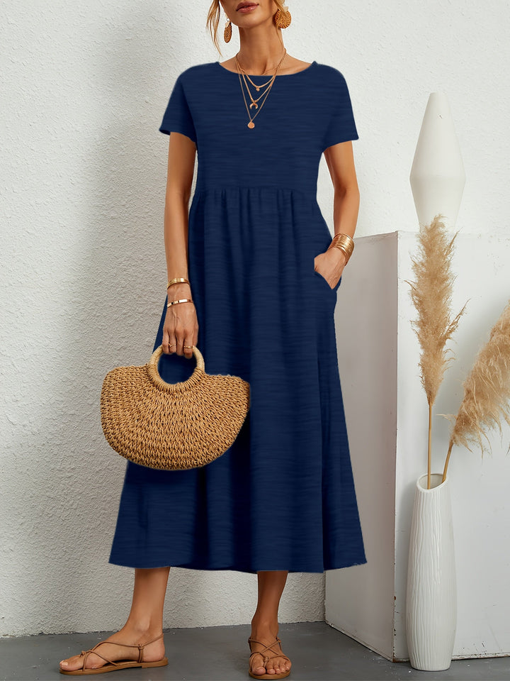 Charlotte – Robe longue fluide avec taille plissée et poches