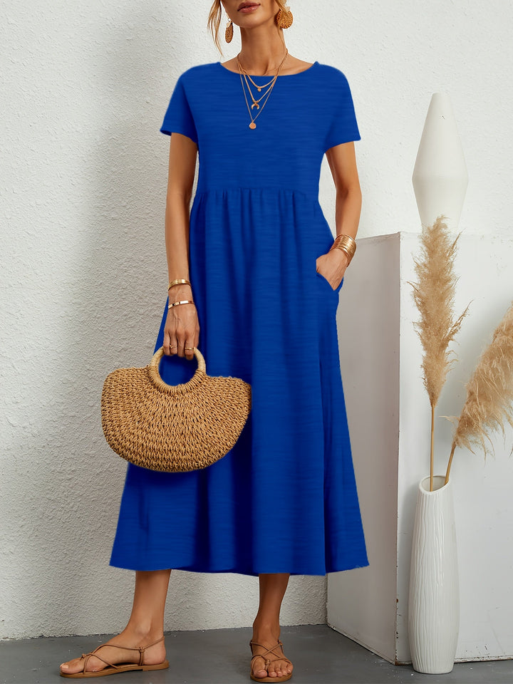 Charlotte – Robe longue fluide avec taille plissée et poches