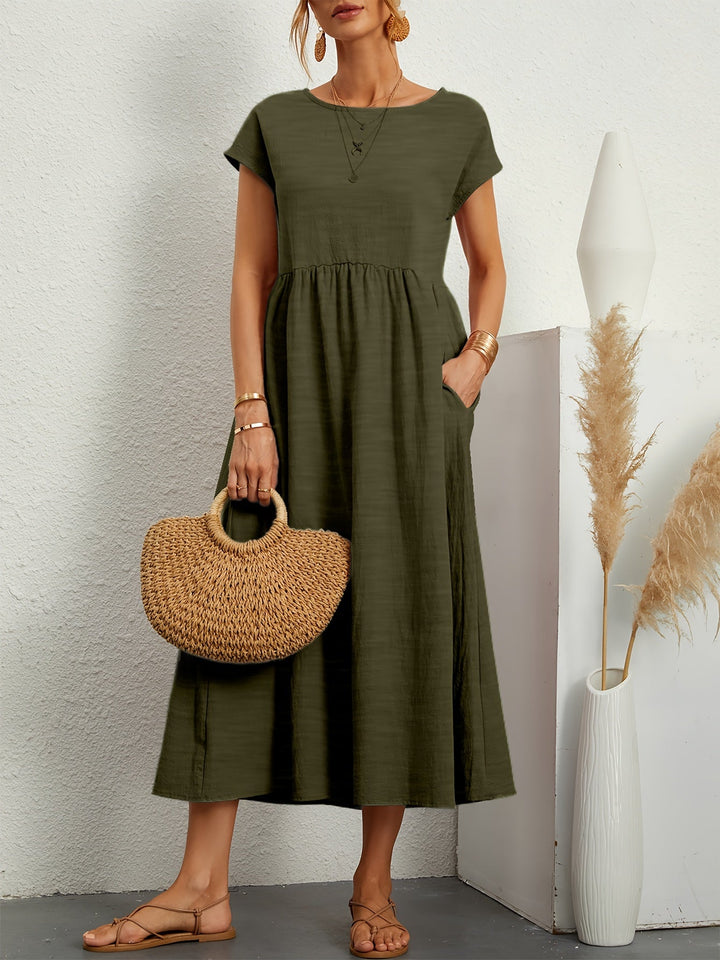 Charlotte – Robe longue fluide avec taille plissée et poches
