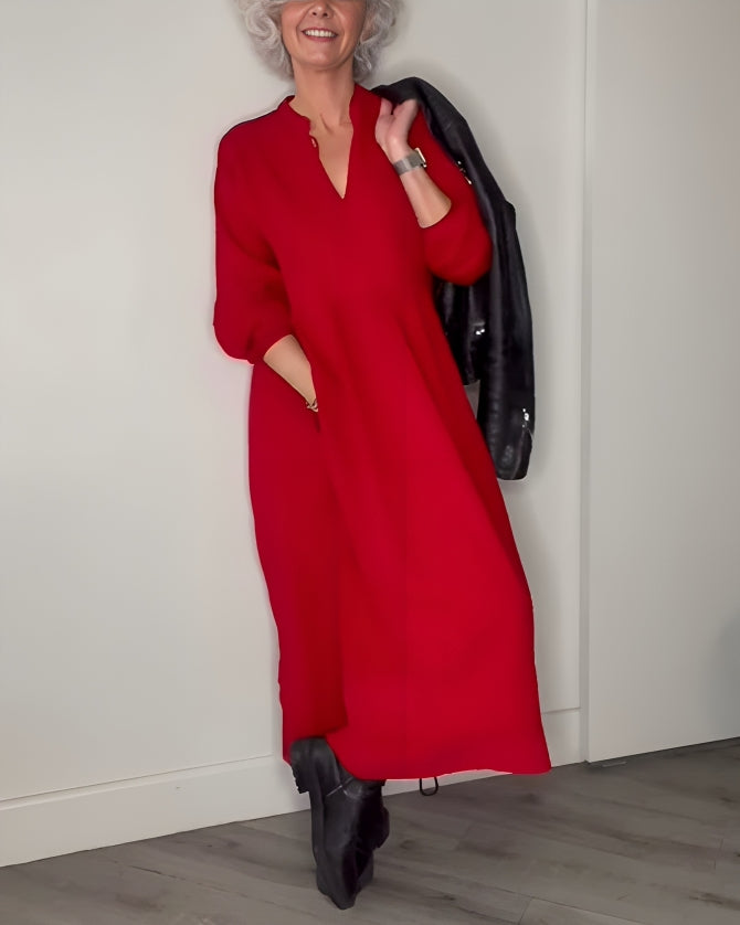 Amanda | La robe longue amincissante avec décolleté en V
