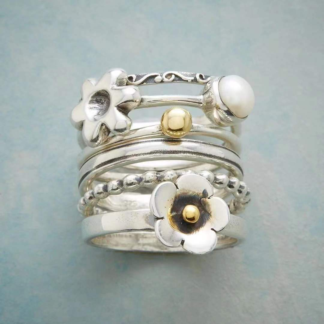 Bague vintage en argent avec fleur