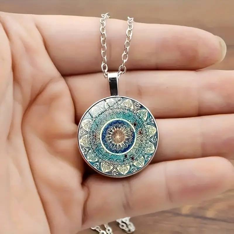 Collier vintage rond en mandala bleu